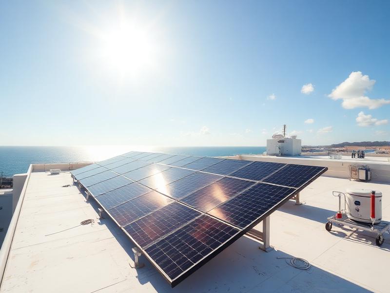 Commercial rooftop solar array under Caribbean sunlight