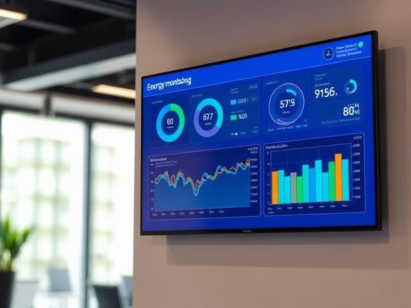 Energy monitoring dashboard on a wall-mounted screen