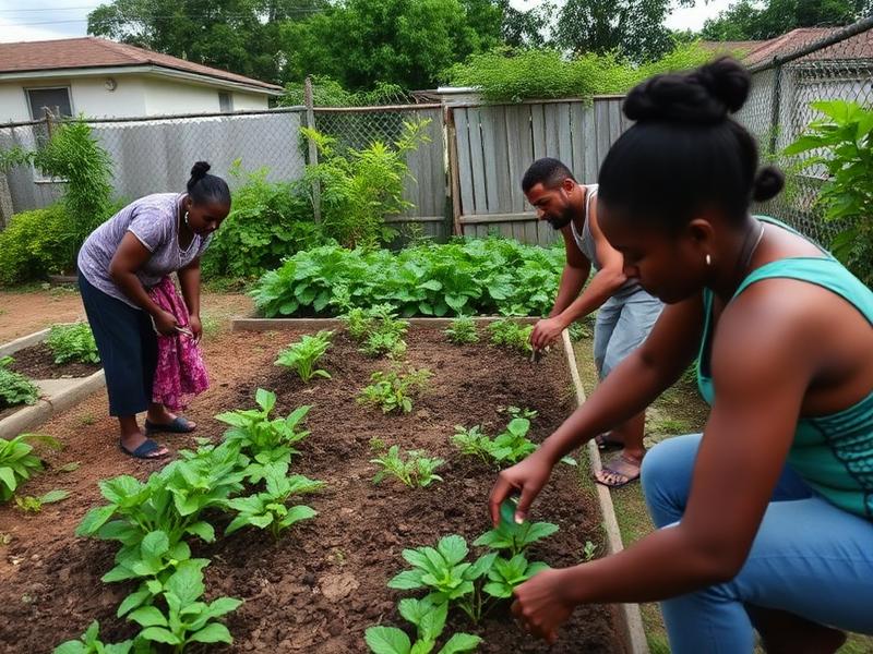 Community members tending a shared vegetable garden