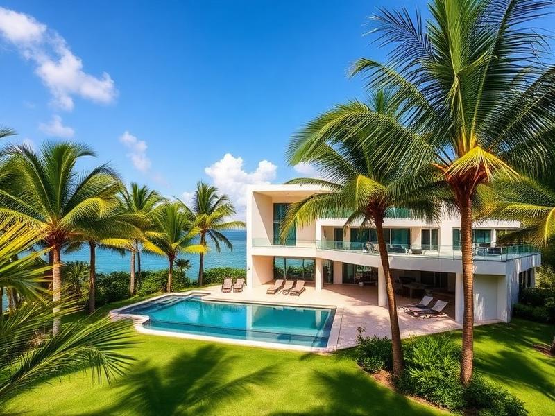 Modern luxury villa in Jamaica surrounded by palm trees