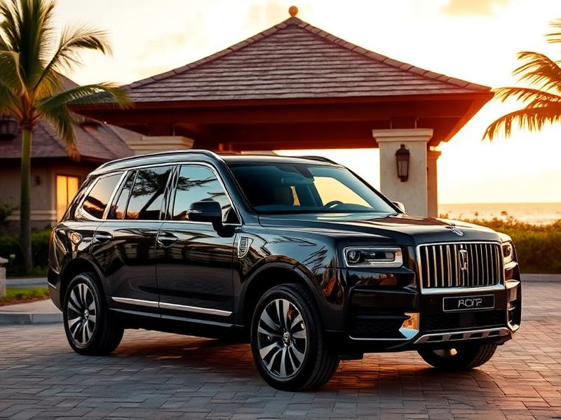 Luxury black SUV parked at a Jamaican resort entrance